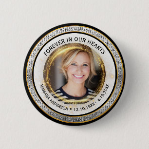 Elegant Silver and Gold Forever in our Hearts 6 Cm Round Badge