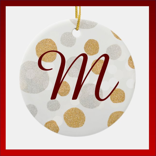Elegant Silver and Gold Glitter Initial  Ceramic Ornament (Creator Uploaded)