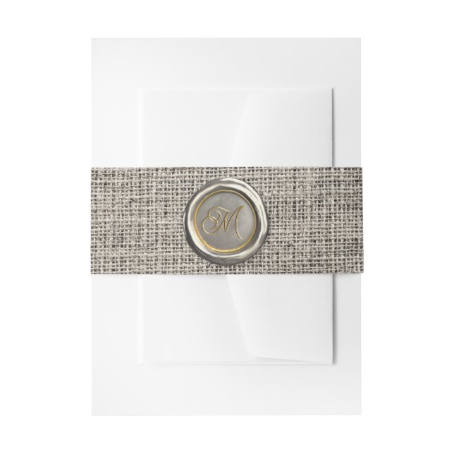   Elegant Silver And Gold Monogram Wax Seal Rustic Invitation Belly Band (Front Example)