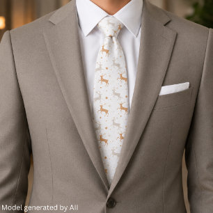 Elegant Silver and Gold Reindeer Christmas Tie