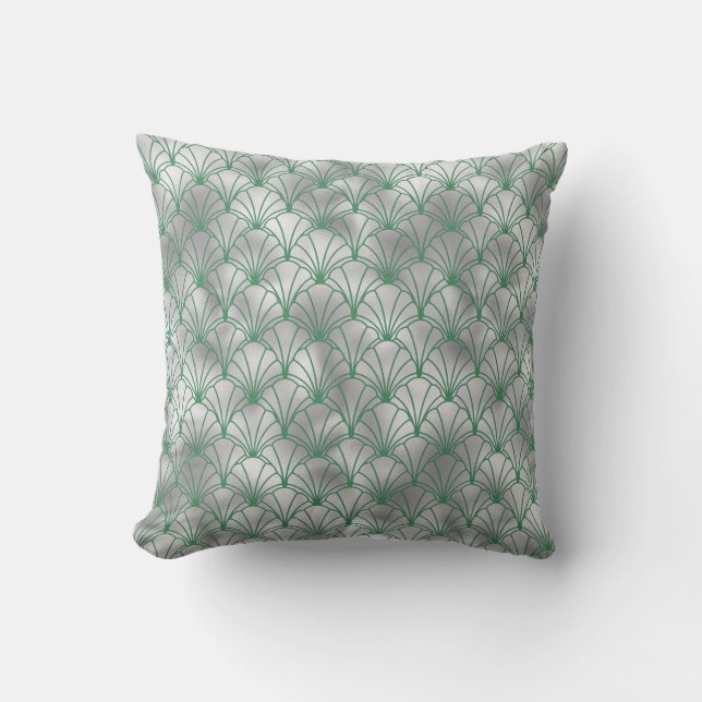 Elegant Silver and Green Art Deco Cushion (Front)