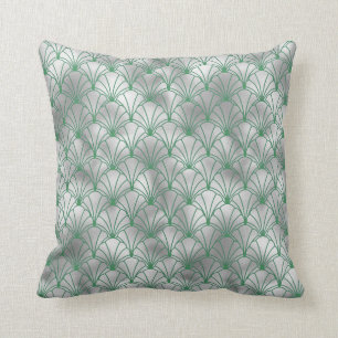 Elegant Silver and Green Art Deco Cushion