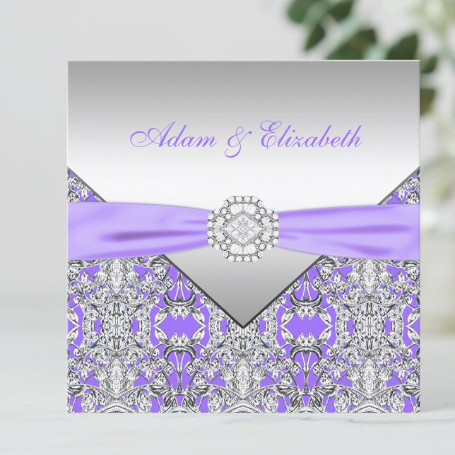 Elegant Silver and Lavender Purple Lace Wedding Invitation (Creator Uploaded)