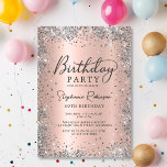 Elegant Silver and Rose Gold Metal 40th Birthday  Invitation<br><div class="desc">This elegant modern Silver Glitter and Rose Gold 40th Birthday Invitation sets the tone for a glamourous celebration. With a dazzling silver glitter border and a blush rose gold metallic foil-inspired background, it’s accented by chic calligraphy for an elegant finish. Perfect for any milestone, from a 30th birthday to sweet...</div>