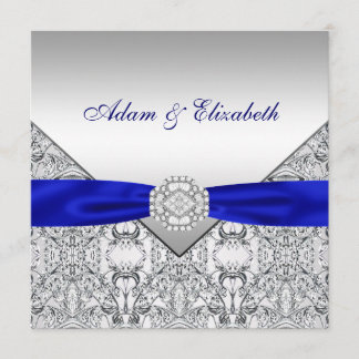 Elegant Silver and Royal Blue Wedding Invitations