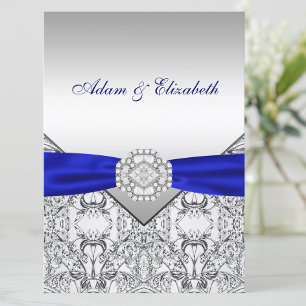 Elegant Silver and Royal Blue Wedding Invitations
