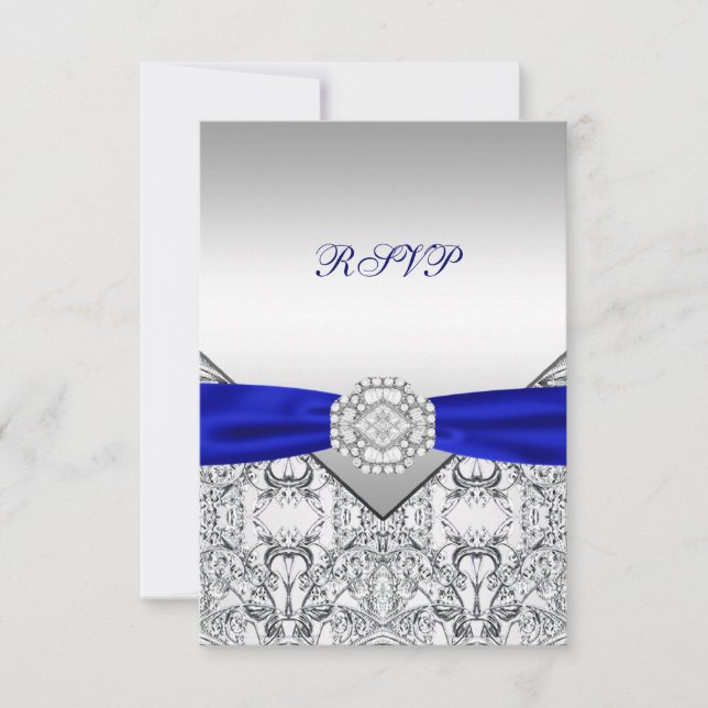 Elegant Silver and Royal Blue Wedding RSVP (Front)