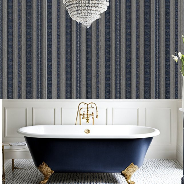 Elegant Silver and Saphire Striped Peel and Stick Wallpaper (Creator Uploaded)