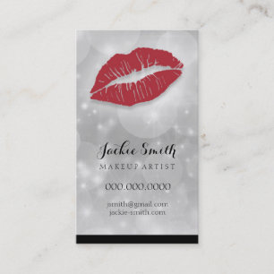 Elegant Silver and Shiny with Red Lips Business Card