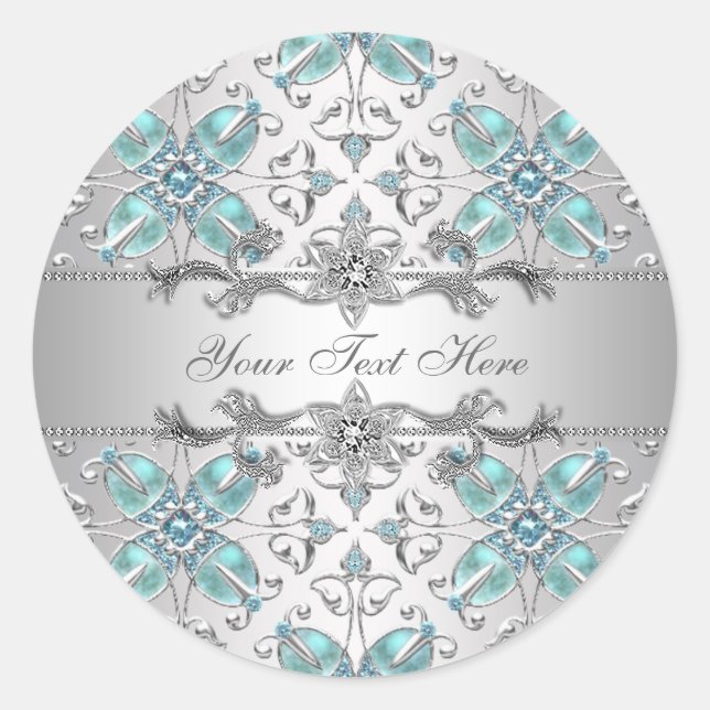 Elegant Silver and Teal Blue Stickers (Front)