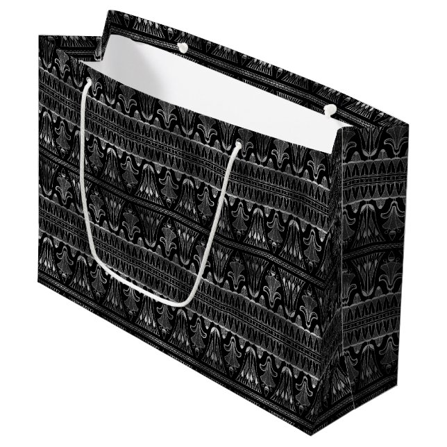 Elegant Silver Art Deco Floral Band Pattern Large Gift Bag (Front Angled)