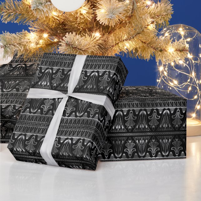 Elegant Silver Art Deco Floral Band Pattern Wrapping Paper (Holidays)