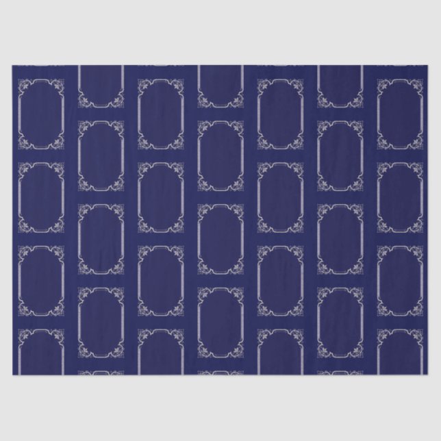 Elegant Silver Art Deco Navy Blue Pattern Tissue Paper (Front)