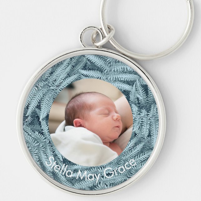 ELEGANT SILVER BABY PHOTO NAME FERN PERSONALIZED KEY RING (Front)