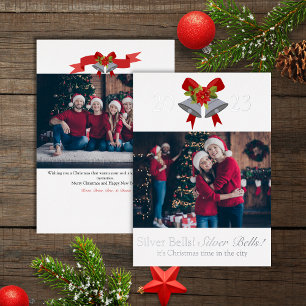Elegant Silver Bells Christmas 2 Photo Foil Holiday Card