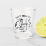 Elegant Silver & Black 21st Birthday  Shot Glass<br><div class="desc">Trendy 21st Birthday Calligraphy Personalized Shot Glass. Design features calligraphy script twenty one ,  number 21 in silver color. Personalize with a name or text of your choice. Perfect for celebrating 21st Birthday.</div>