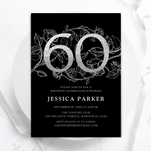 Elegant Silver Black 60th Birthday Invitation (Creator Uploaded)