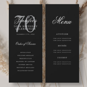 Elegant Silver Black 70th Birthday Program Menu