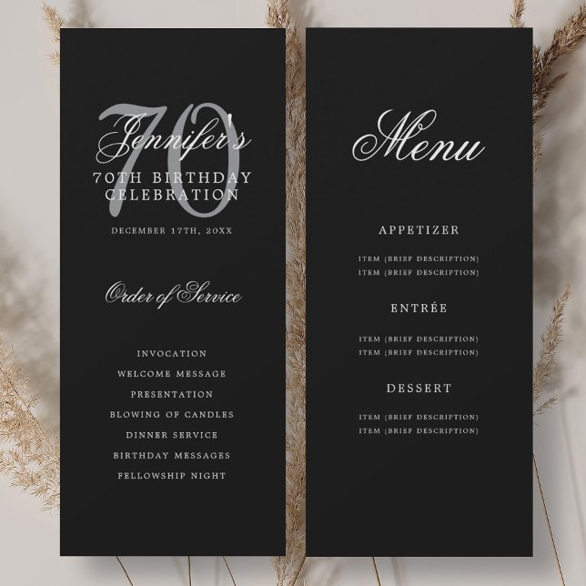 Elegant Silver Black 70th Birthday Program Menu (Elegant Silver Black 70th Birthday Program Menu)