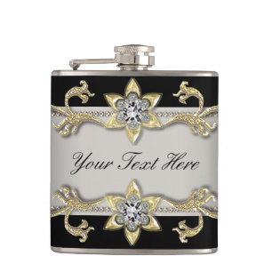 Elegant Silver Black and Gold Flask