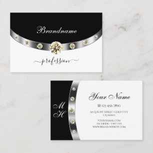 Elegant Silver Black and White Monogram Diamonds Business Card