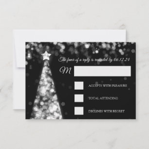 Elegant Silver Black Christmas Wedding RSVP Card