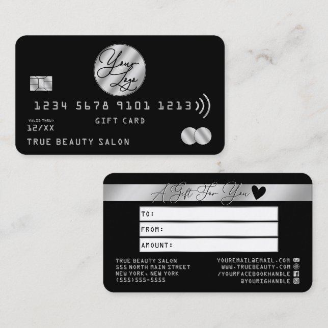 Elegant Silver Black Credit Logo Gift Certificate (Front/Back)