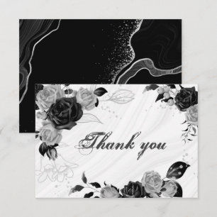 elegant silver & black flowers botanical thank you card