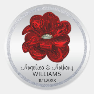 Elegant Silver, Black, Red Rose Wedding Seals