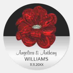 Elegant Silver, Black, Red Rose Wedding Seals