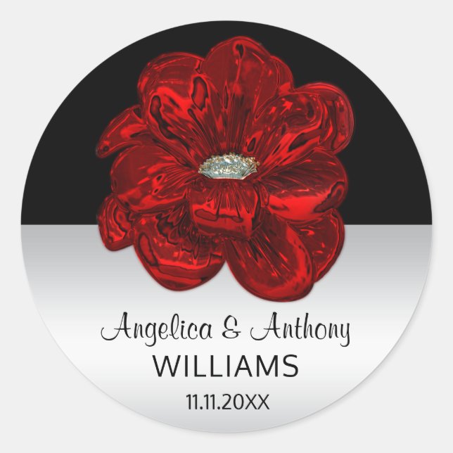 Elegant Silver, Black, Red Rose Wedding Seals (Front)