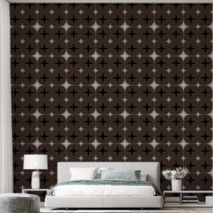 Elegant Silver & Black Stars on Chocolate Brown Wallpaper