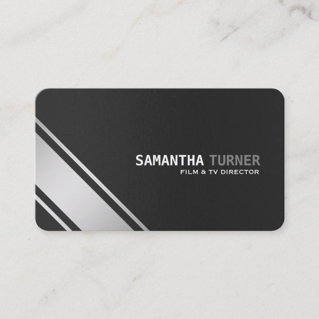 Elegant Silver Black Textured Professional Custom Business Card (Front)