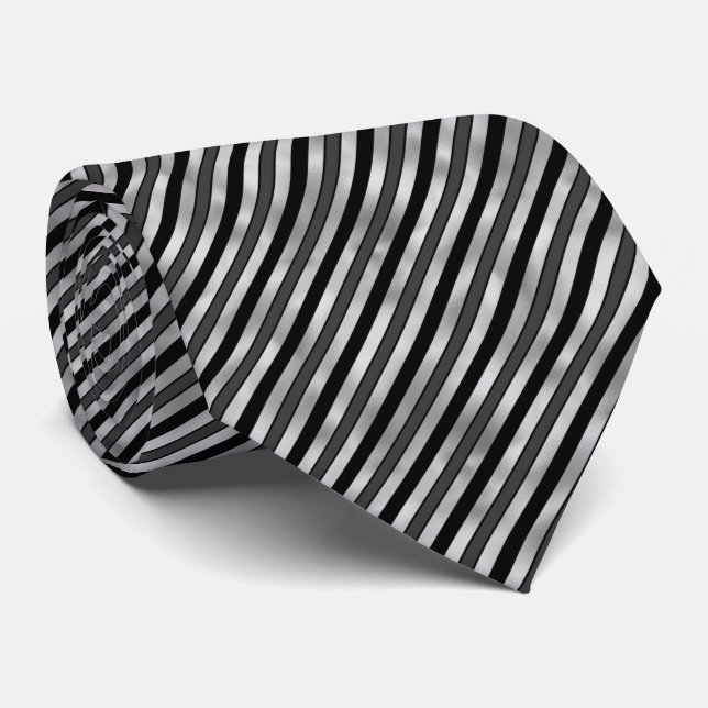 elegant silver black tiled stripe pattern tie (Rolled)
