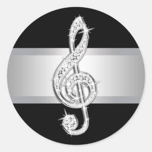 Elegant Silver Black Treble Clef Stickers