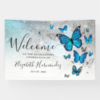 Elegant Silver Blue Butterfly Welcome Party