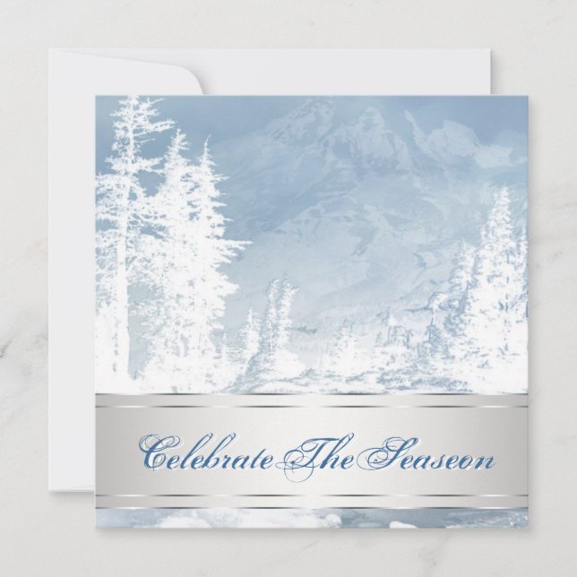 Elegant Silver Blue Christmas Party Invitations (Front)