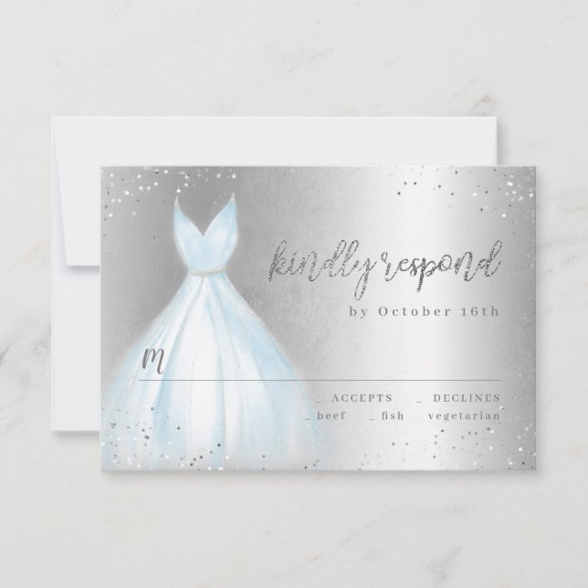 Elegant silver blue dress quinceañera RSVP (Front)