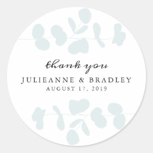 Elegant Silver Blue Eucalyptus Modern Wedding Classic Round Sticker