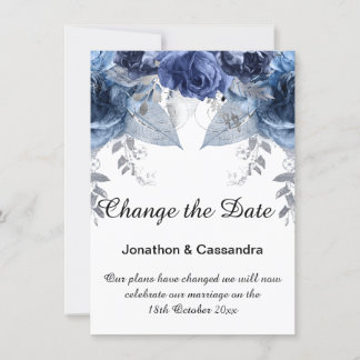 ELEGANT SILVER BLUE FLORAL CHANGE THE DATE