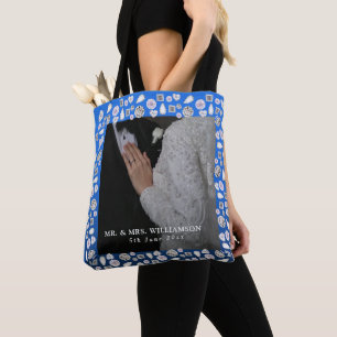 Elegant Silver Blue Heart Diamond Valentines Day Tote Bag