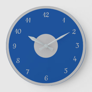 Elegant Silver Blue Modern Decorative Large Clock
