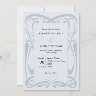 Elegant Silver Blue on Pastel Blue Vintage Ribbon Invitation