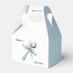 Elegant Silver Blue Rattle Bow Baby Shower Favour Box
