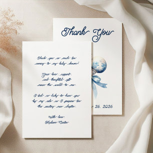 Elegant Silver Blue Rattle Bow Baby Shower Thank You Card