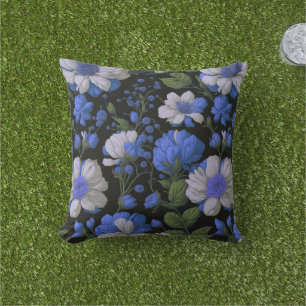 Elegant silver blue white elegant retro florals cushion