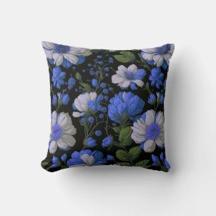 Elegant silver blue white elegant retro florals cushion