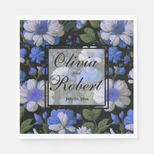 Elegant silver blue white elegant retro florals  napkin