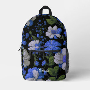 Elegant silver blue white elegant retro florals printed backpack