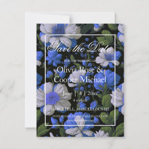 Elegant silver blue white elegant retro florals save the date